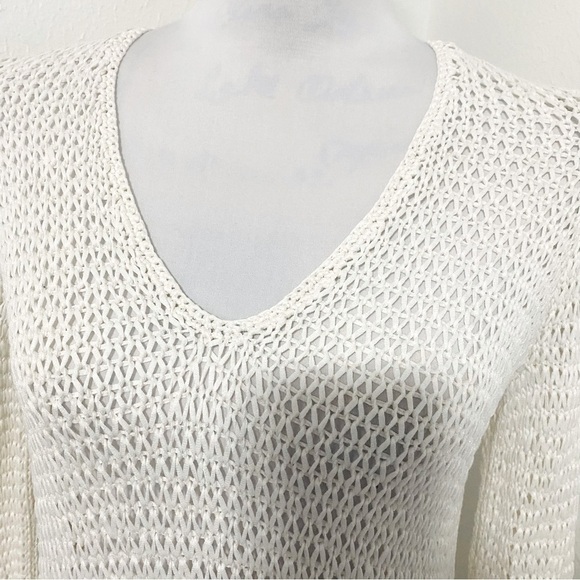J. Jill Sweater Women Med White Mercerized Cotton Open Knit V-Neck  Cover Up EUC - Picture 2 of 8